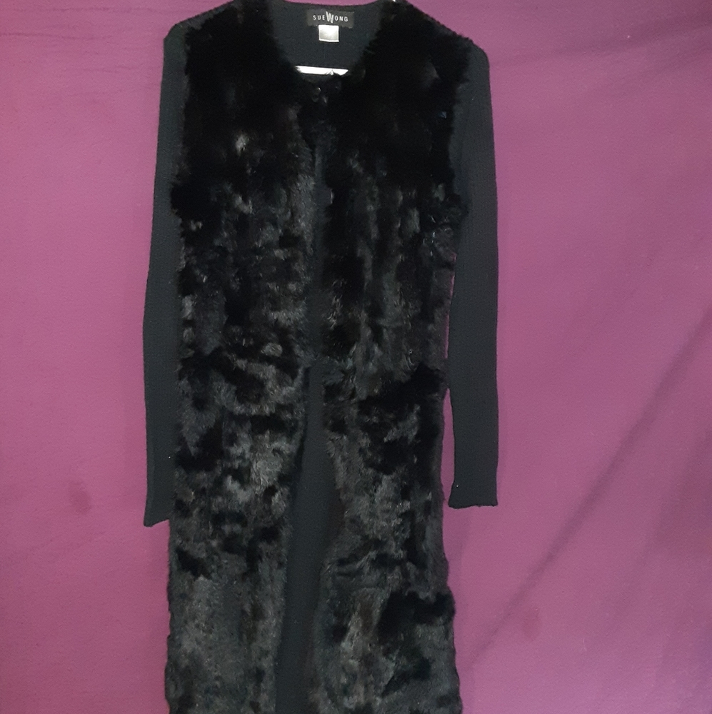 Sue wong 100% rabbitt fur button up jacket